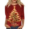 Weihnachten Limitierte Edition Damen 3D Roter Weihnachtsbaum Aufdruck Rundhals Langarm T-Shirt Mode Lässig Langarm Oberteil