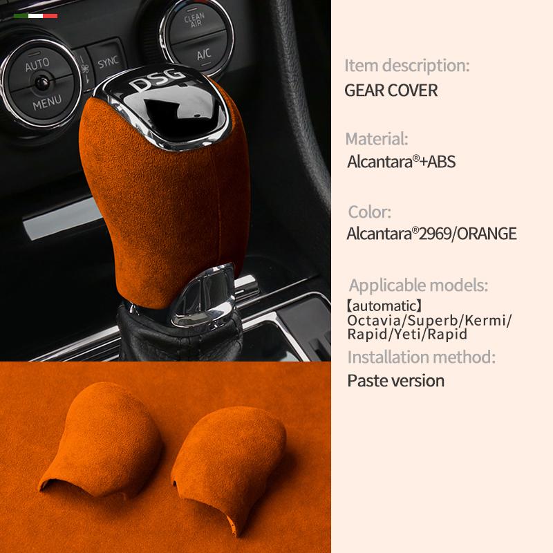 Car Center Console Gear Shift Head Knob Cover Trim For Skoda Octavia Superb Kermi Rapid Yeti Rapid Alcantara Suede Accessories