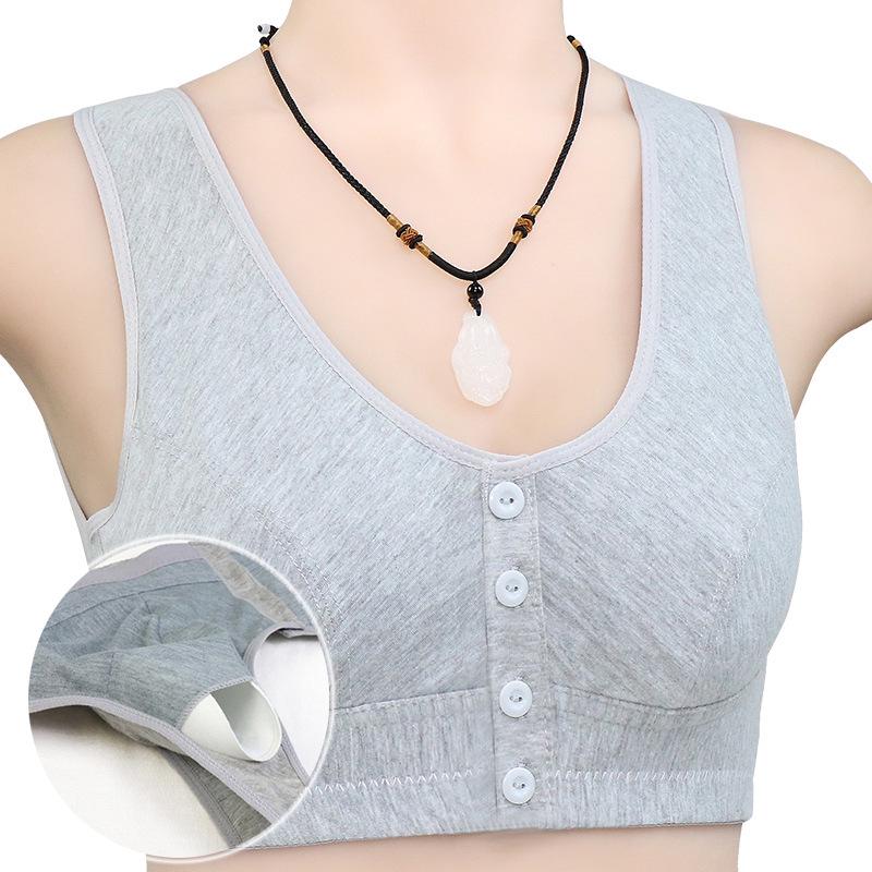 Mom's Cotton Wire-Free Front Closure Vest Bra for Middle-Aged & Elderly Women, Plus Size, Thin Section