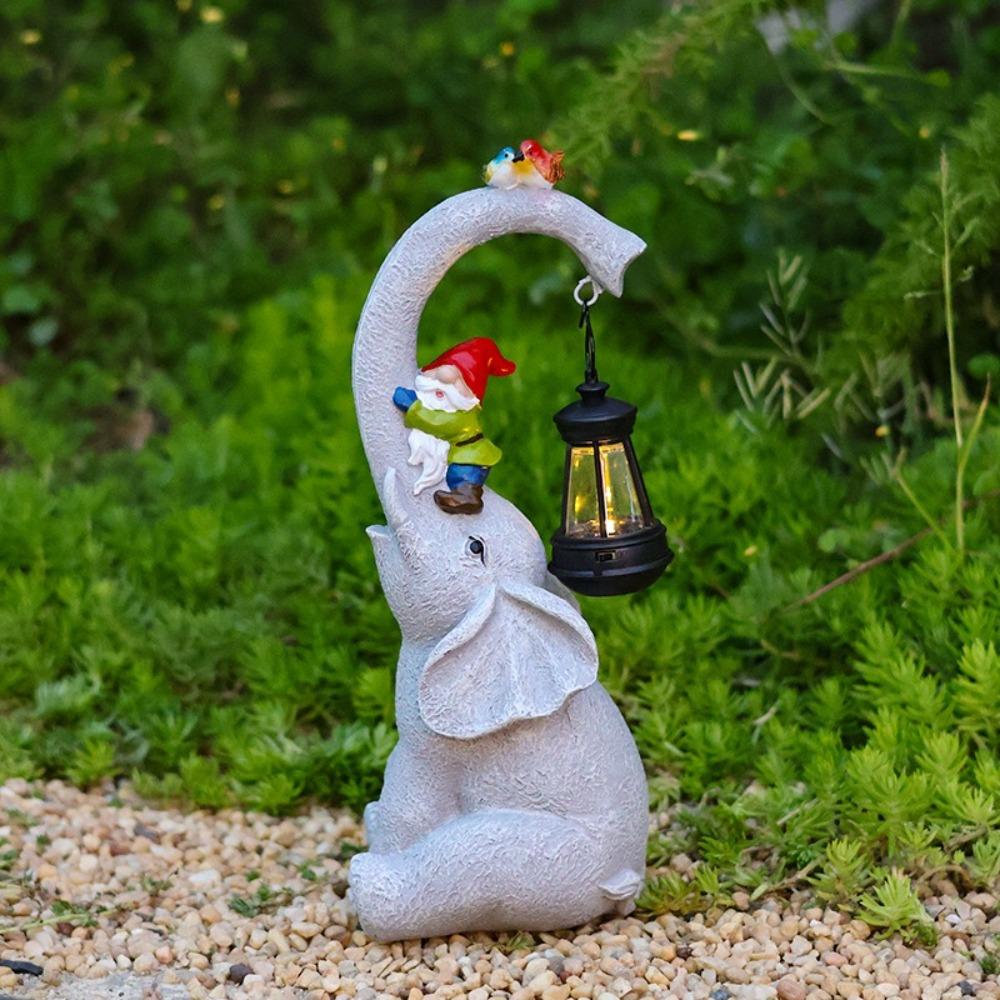 Crafts Solar Elephant Figurine Animal Ornaments Solar Powered Lantern  for Outdoor Landscape