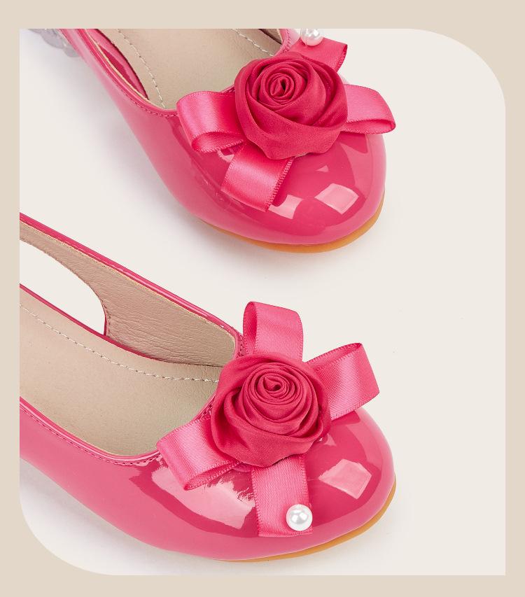 2025 Winter Bow Flower Crystal Chunky Heel Princess High Heels for Girls