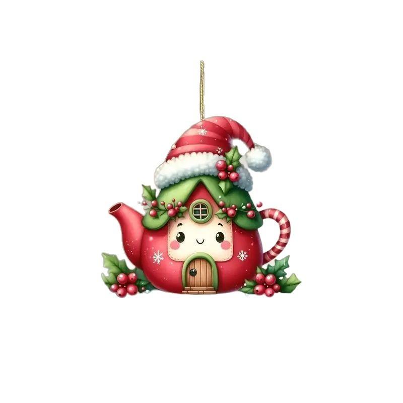 Cute Kettle Cartoon Pattern Acrylic Pendant For Christmas And Decoration Car
