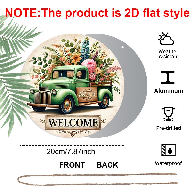 

2D Flat 1pc, 8x8 in, Green Truck Welcome Aluminum Metal Sign - 2D Printed, Perfect for Door, Wall, Home & Garden Decor | Ideal for Farmhouse, Garage 1pc