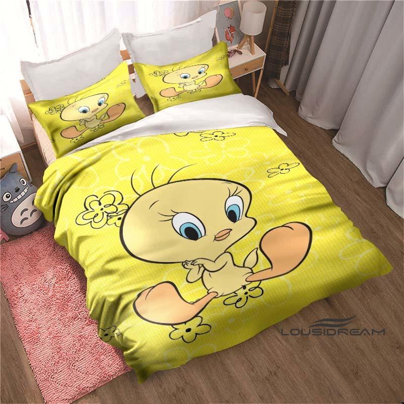 3D Printed Kawaii Tweety Bird Bedding Set, Printed Single Duvet Cover and Pillowcase 3-Piece Set, Children's and Adult Sizes