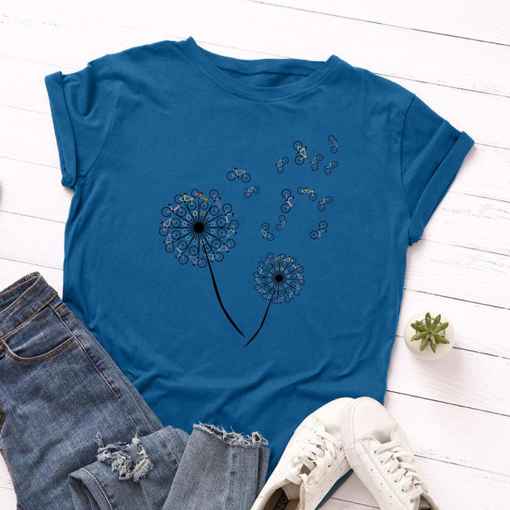 Summer Round Neck Dandelion Printed Top Fashionable Casual Pure Cotton Short Sleeved Women's T-shirts