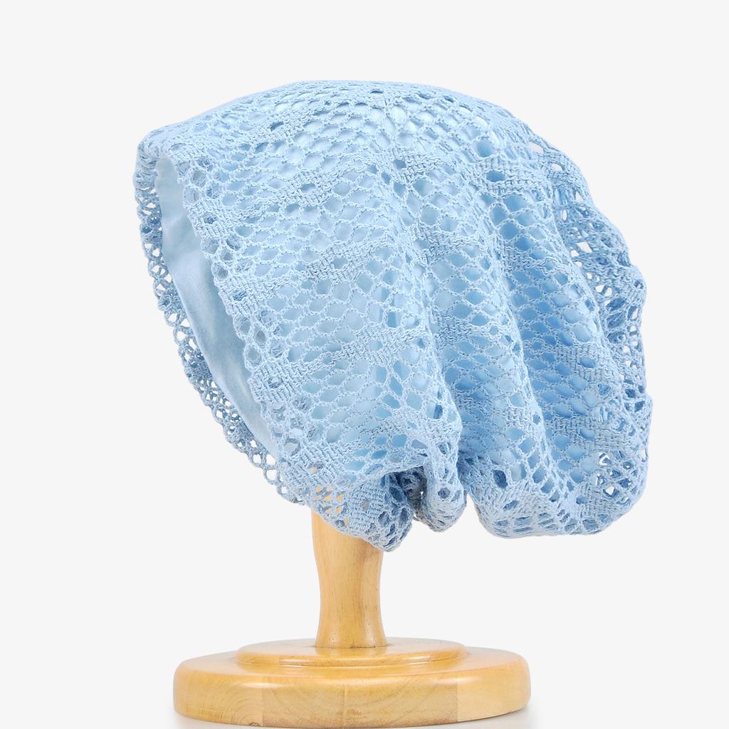 Spring Summer Lace Jacquard Elastic Double-Layer Mesh Breathable Thin Versatile Stylish Solid Color Adjustable Beanie Hat