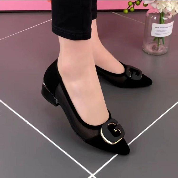 Summer mesh breathable women's shoes new shallow mouth low heel mother shoes hollow pointed large size comfortable single shoes women