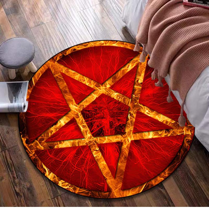 Pentagram Compass Circular Rug - Office Decorative Carpet For Living Room Bedroom Door Mat Floor Rug Computer Chair Area Rug
