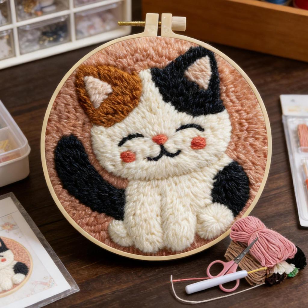 Cat Embroidery Punch Needle Painting Kit For Beginner Kit Home Decor Easy Craft Art Rug Hook Embroidery Kit