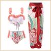 Split Lace Up Bikini & Beach Skirt 2026 Women 3 Piece Vintage Print Swimwear Push Up Swimwear Female Bathing Swimming Swimsuit