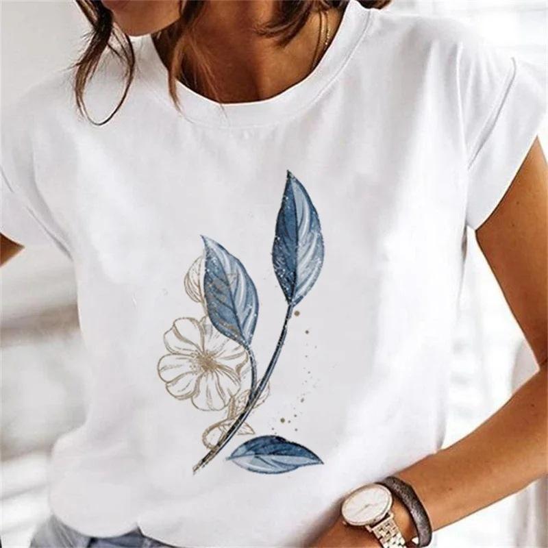 Women's Floral Plant Crew Neck Large Size Short Sleeve T-Shirt Women's Top