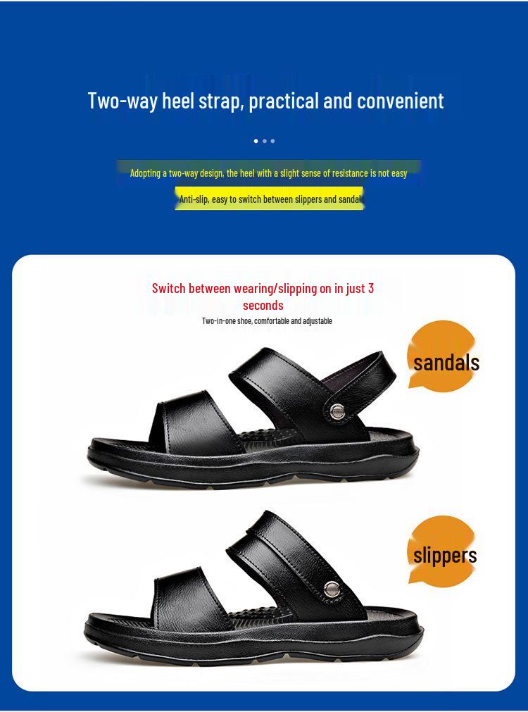 Men's Plus Size Cowhide Sandals: 2025 Summer Dual-Use Indoor/Outdoor Beach & Casual Roman Shoes