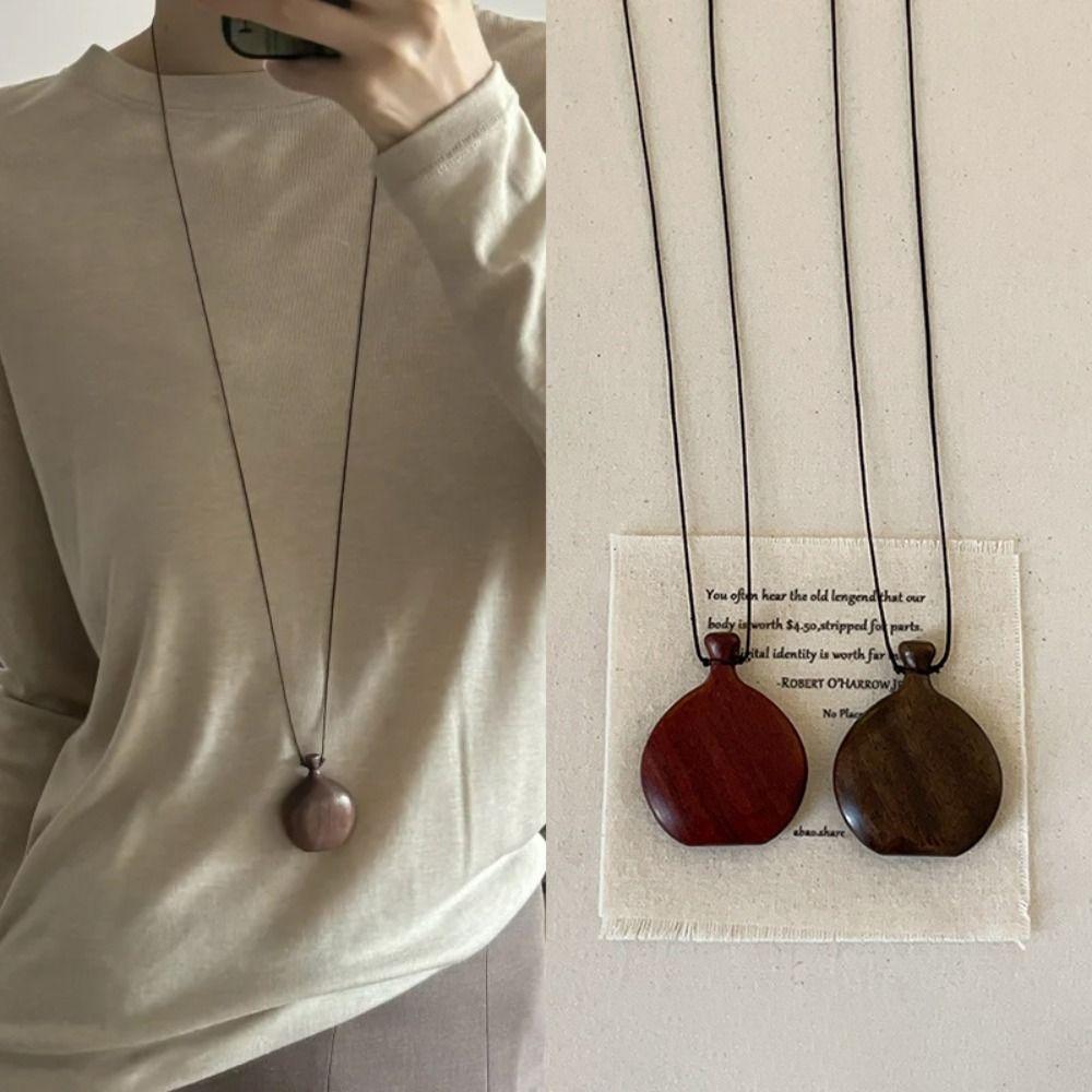 Wood Sweater Chain Necklace Adjustable Rope Chain Long Pendant Necklace Valentine's Day