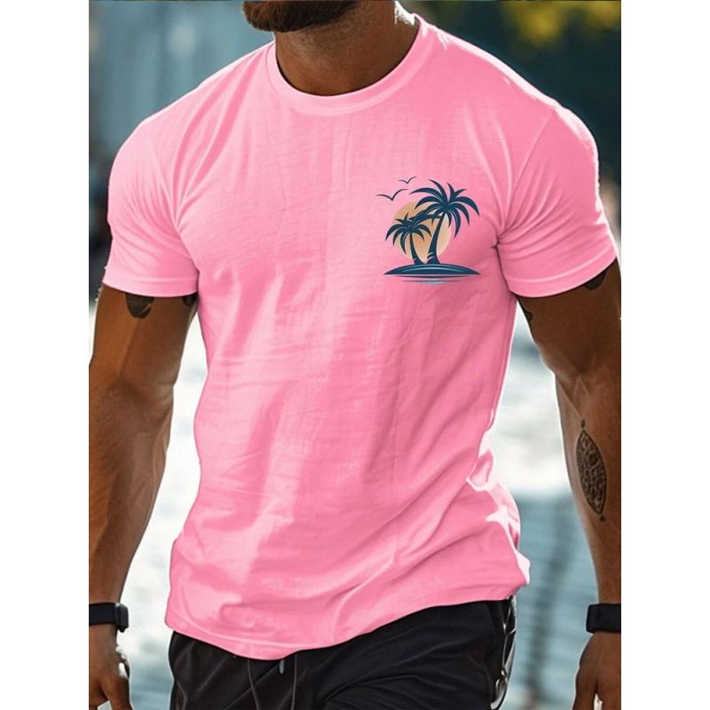 Summer Round Neck Coconut Tree Pattern 3D Print Colorful Top Fashionable Casual Short Sleeved Men's T-shirts