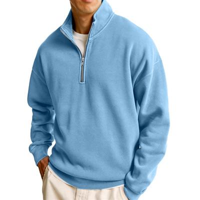 Lente Herfst Staande Kraag Halve Rits Pullover Sport Sweatshirt Mannen Los Casual Effen Kleur All-match Top Mannen
