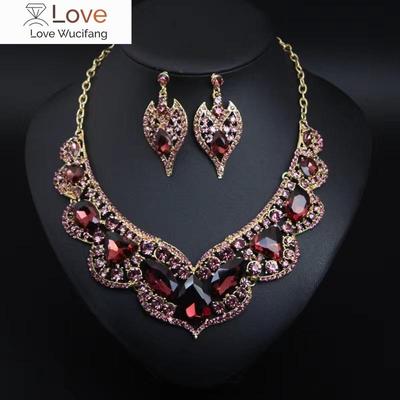 Ensemble de bijoux en cristal et diamant en forme de vague, collier et boucles d'oreilles, robe de mariée, fête, chaîne de clavicule, boucles d'oreilles élégantes