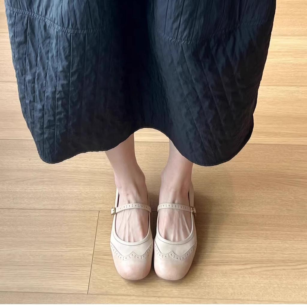 Women's high-heeled single shoes spring and summer new fashion ballet shoes retro versatile engraved shallow mouth Mary Jane shoes