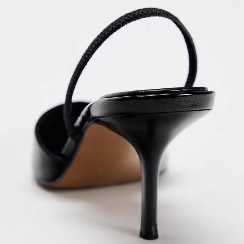 Sexy Patent Leather Black Office Lady sandals Elegant Pointed Stilettos Concise Design  High Heeled Women Dress Shoes