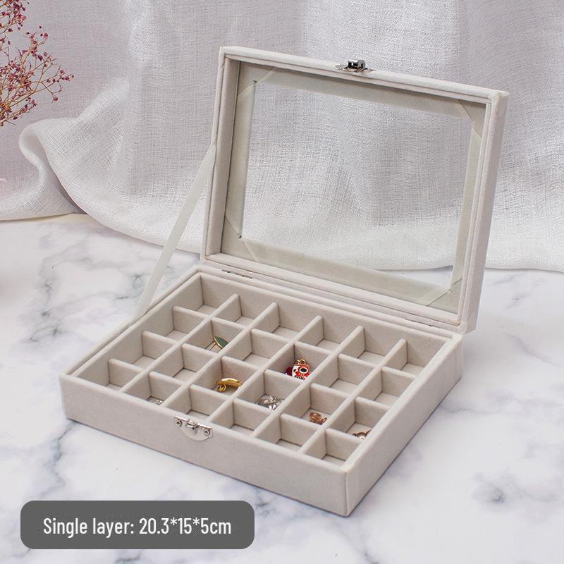 Pink Flocked Portable Jewelry Box with Lid - 316-Grit Dustproof Glass Ring & Earring Display