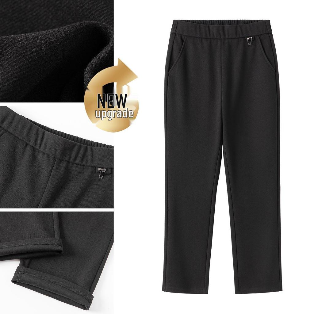 Plus Size Fleece-Lined Black High Waist Pants for Women - Stretchy, Casual, Perfect for Autumn and Winter. Ideal for Middle-Aged and Elderly Ladies.