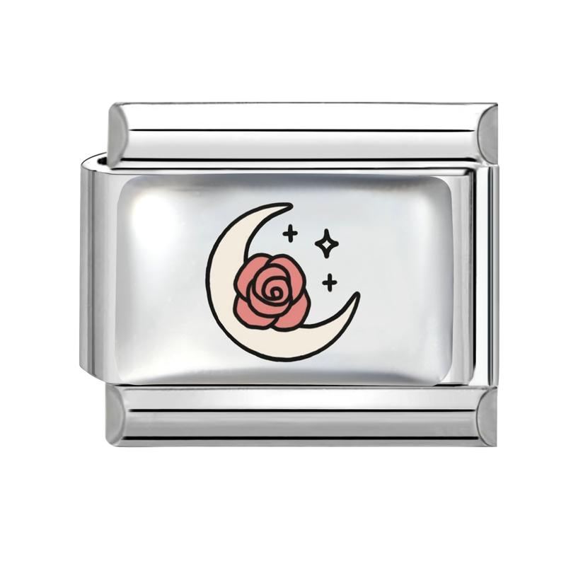 Sweet Pink Flowers Girls' Eye Cherry Star Bow Love Charm Link Fit 9mm Stainless Steel Bracelet Women Men Making DIY Jewelry Gift