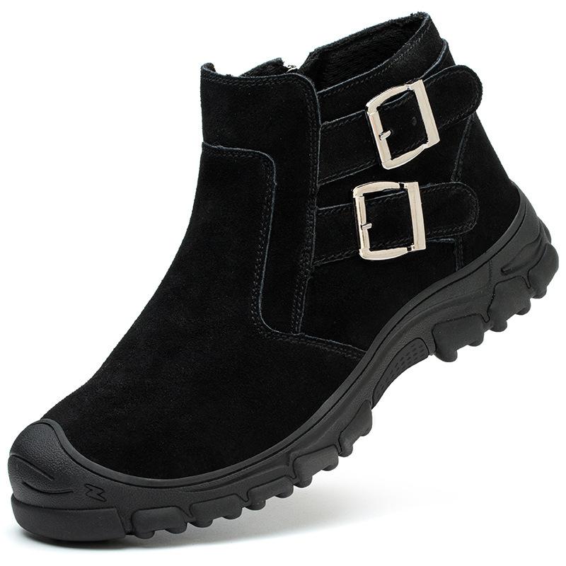 

Модная высокая рабочая обувь с металлическим подноском, защитные рабочие ботинки для мужчин и женщин, нескользящие замшевые кожаные ботинки сварщика 36 чёрный