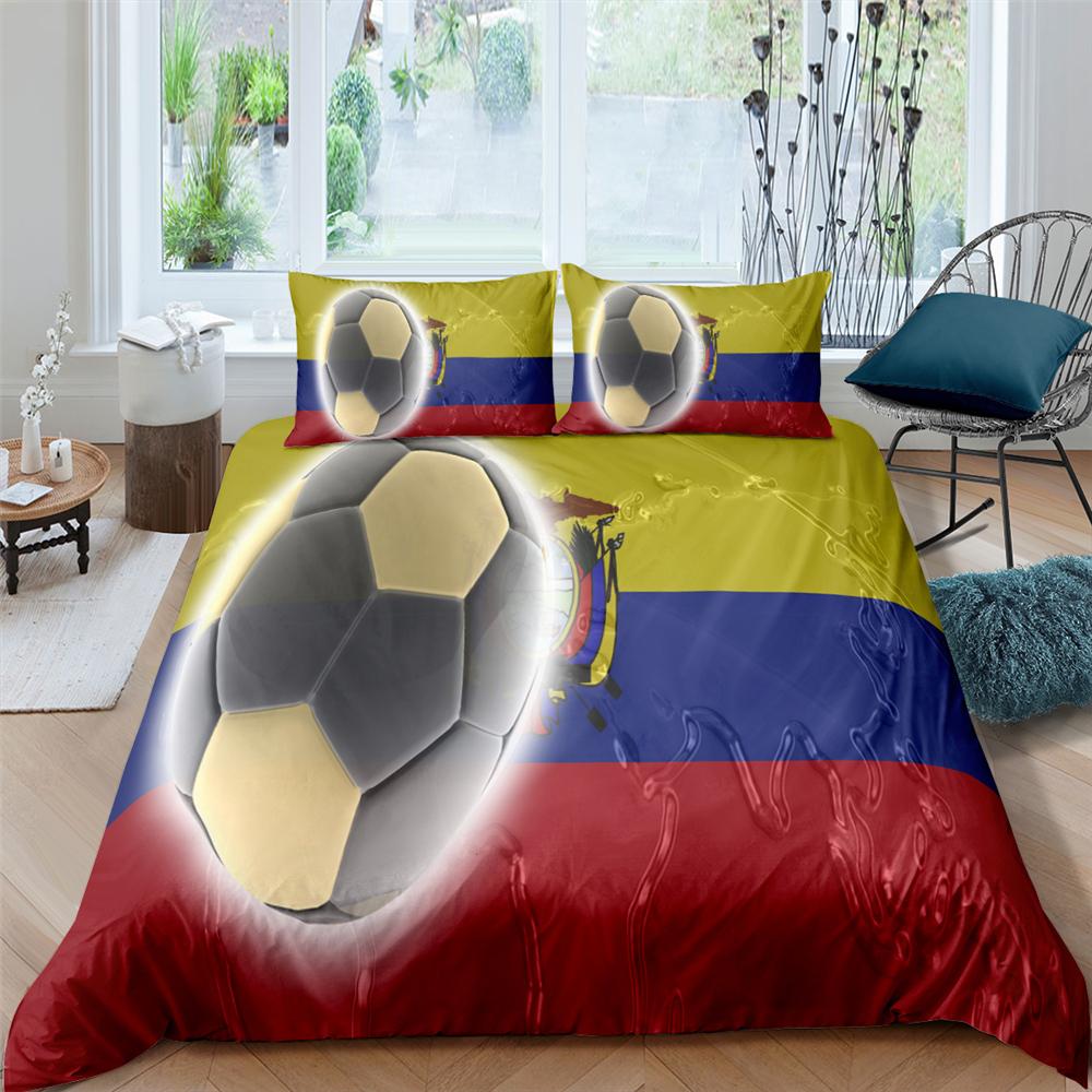 3D Football King Queen Duvet Cover Soccer Bedding Set For Kids Teens Boys Ball Sports White Red 2/3pcs Polyester Quilt Cover