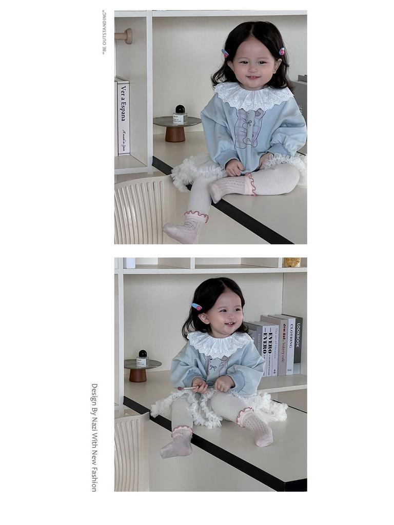 Korean Style Baby Girl Autumn Sweatshirt & Skirt Set with Cartoon Print