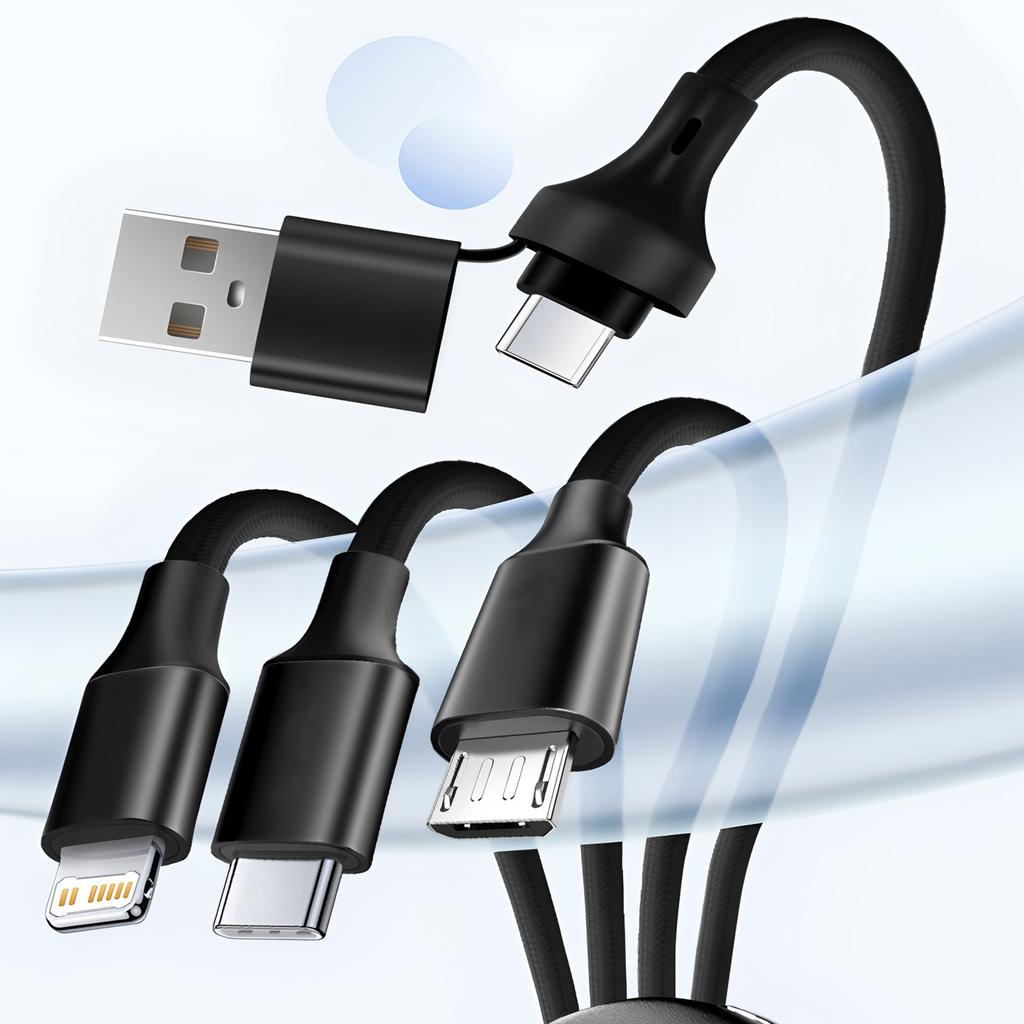 3 In 2 USB Fast Charging Cable Multi Charger Cord Nylon Braided Type C Micro IOS Charging Cable for iPhone Samsung