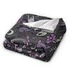Cute Gray Purple Black Magic Goth Spooky Fleece Blanket Soft Warm Lightweight Cozy Throw Blankets for Couch Sofa Travel Camping