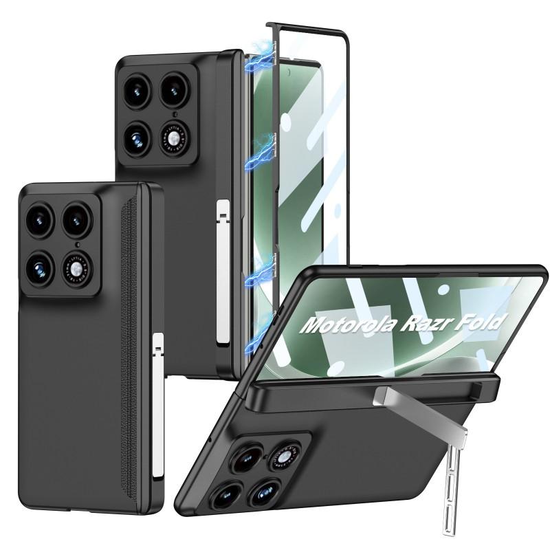 Moto Razr Fold Magnetic Snap-On Case With Integrated Kickstand Full-Body Protection PC Hard Shell Matte Finish In Black Green