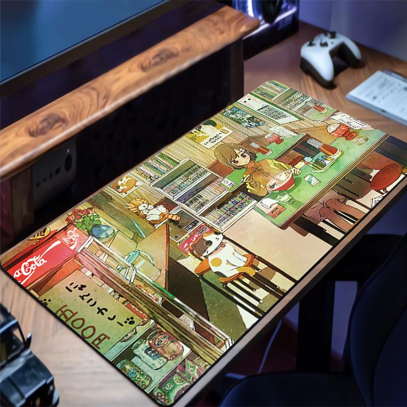 Anime Mauspads Computer Gamer Verriegelte Kante Erweitertes Desktop-Mauspad Kawaii Cartoon Stadt Tastatur-Mauspad Natürlicher Gummi Teppich