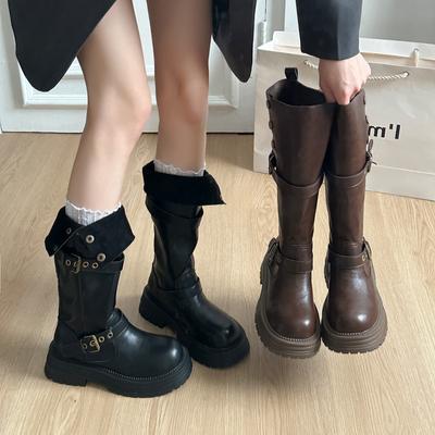 Aber Kniestiefel Kindermodelle kleiner Mann 2025 Herbst und Winter dicksohlige mittelhohe Schaft Martin-Stiefel hohe Ritter schlanke Stiefel