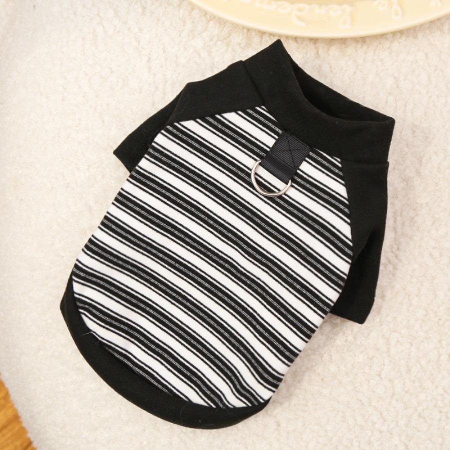 Autumn Winter Pet Clothes Dog Cat Striped Base Layer Shirt Warm Outfit with Leash Ring for Small Dogs Teddy Bichon