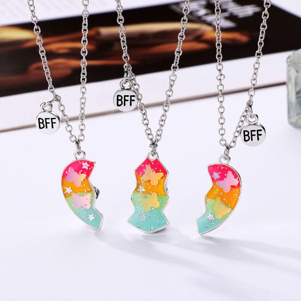 3Pcs Friendship Jewelry Matching Heart Pendant Necklace Friendship Cartoon Dripping Heart Necklace