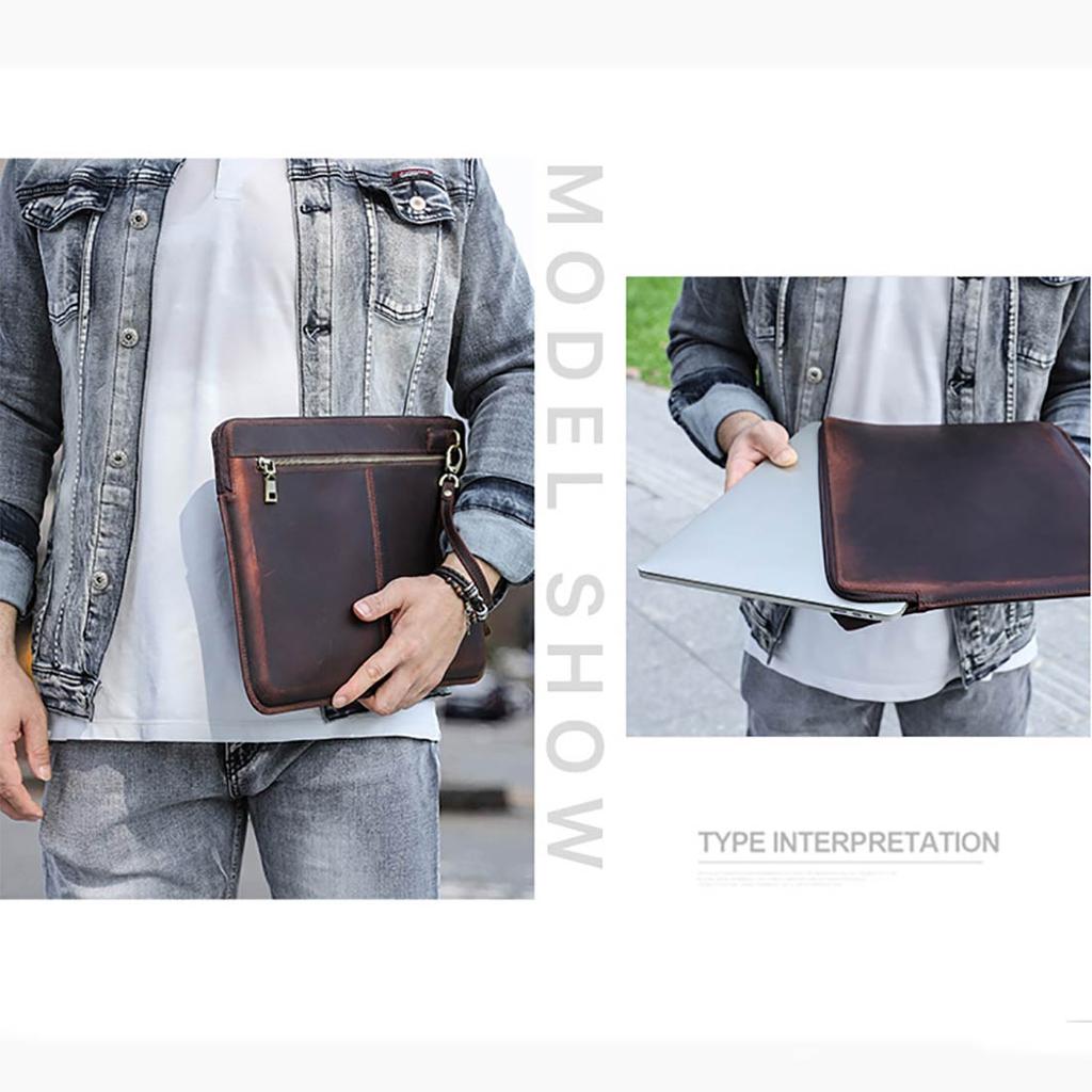 Genuine Leather Laptop Sleeve Case For Macbook Air M1 M2 M3 M4 Pro 13 14 15 16 Inch Briefcase Dell HP Computer Cover Bag For Men