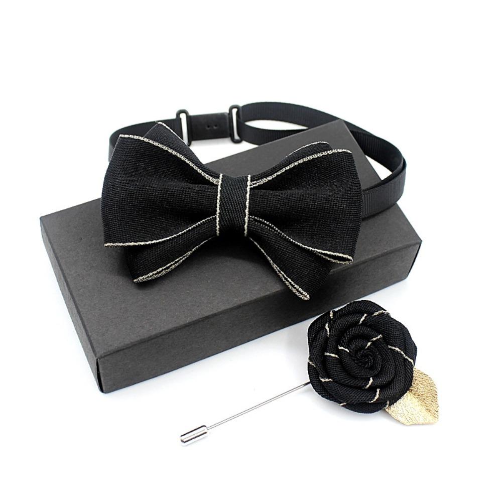 Polyester Neck Collar Adjustable Ribbon Bowtie Fashion Bow Tie Brooches Set  Business