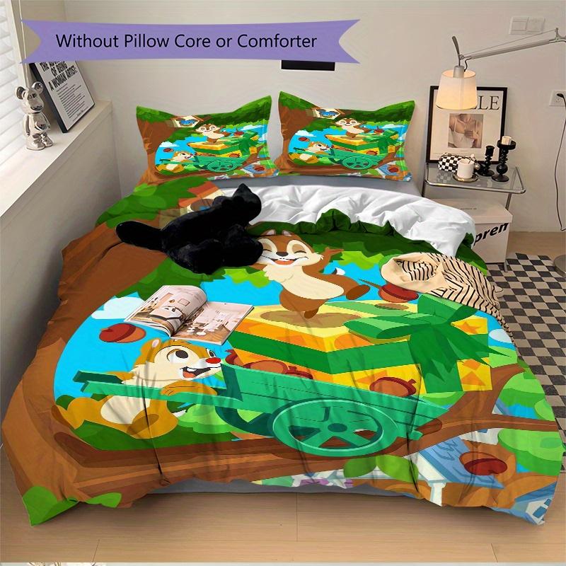 3pcs Disney Chip & Dale Adventure Bedding Set, Including 1 Quilt Cover and 2 Pillow Shams, Without Filling, Soft and Comfortable Home Bedroom  S033