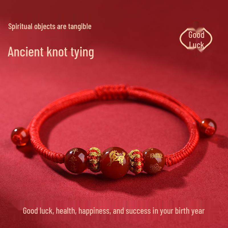 2026 Jahr des Pferdes Rotes Band Armband: Handgeknüpftes Rotes Seil für Tai Sui, Pferd, Ratte, Ochse und Hase