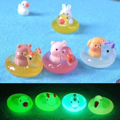 Mini Luminous Swimming Ring Miniature Funny Animals Micro Landscape Ornaments For Fish Tank Car Decorations Home Desk Decor