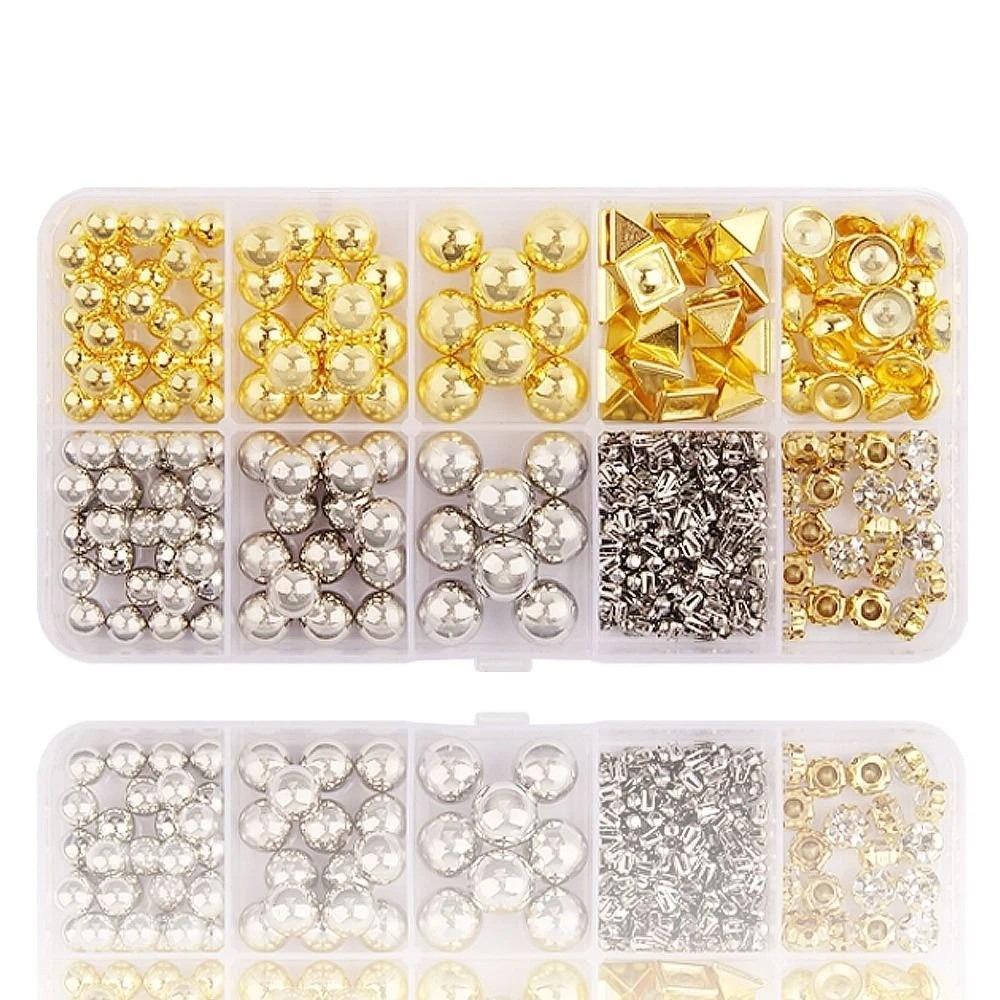 Hand Press Beads Pearl Rivet Set with Beads Screw Heads Multi-color DIY Jewelry Making Kit Loose Beads Circular/Irregular Shape