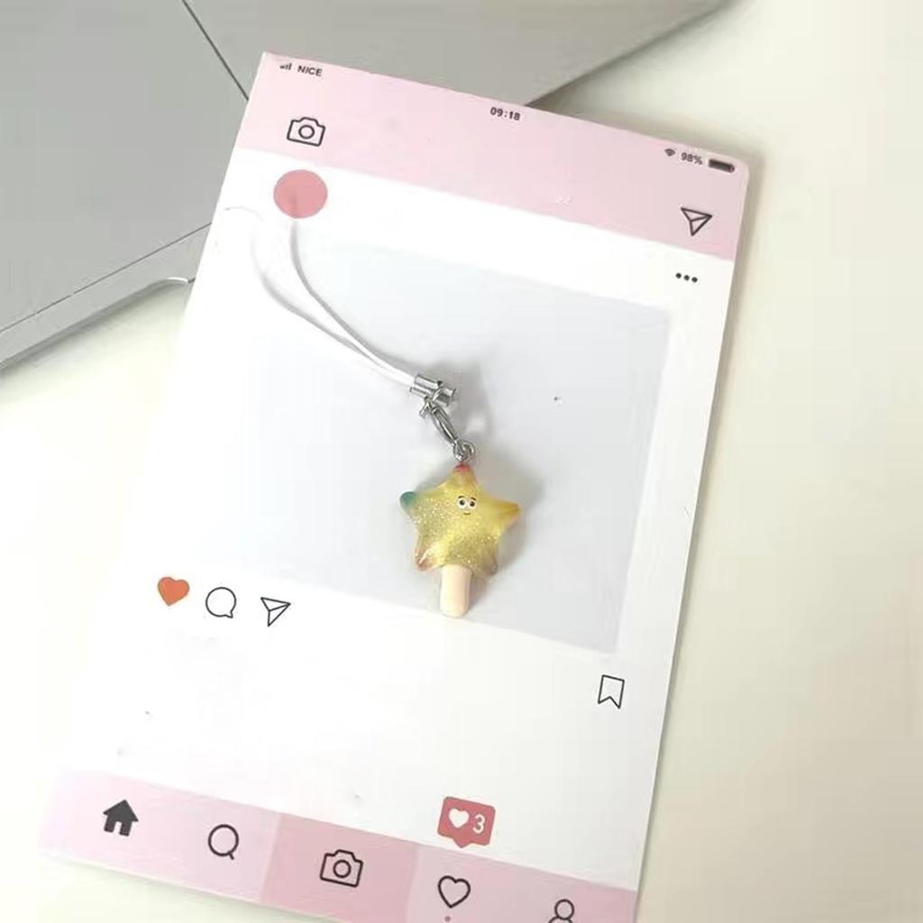 Adorable Small Ice Cream Phone Charm Glittering Resin Keychain with Star Jellyfish Design for Fashion Lover Present