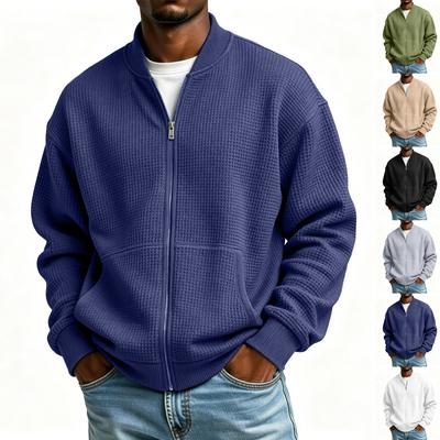 Men's Fall Winter Casual Zip Up Jacket with Collar and Pockets Knit Long Sleeve
