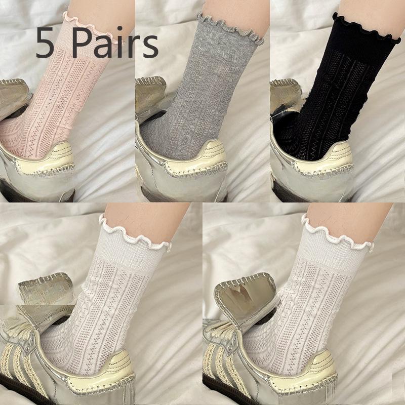 

5 пар женских летних тонких носков-сеточек с деревянным краем и кружевом в рубчик 5 Pairs