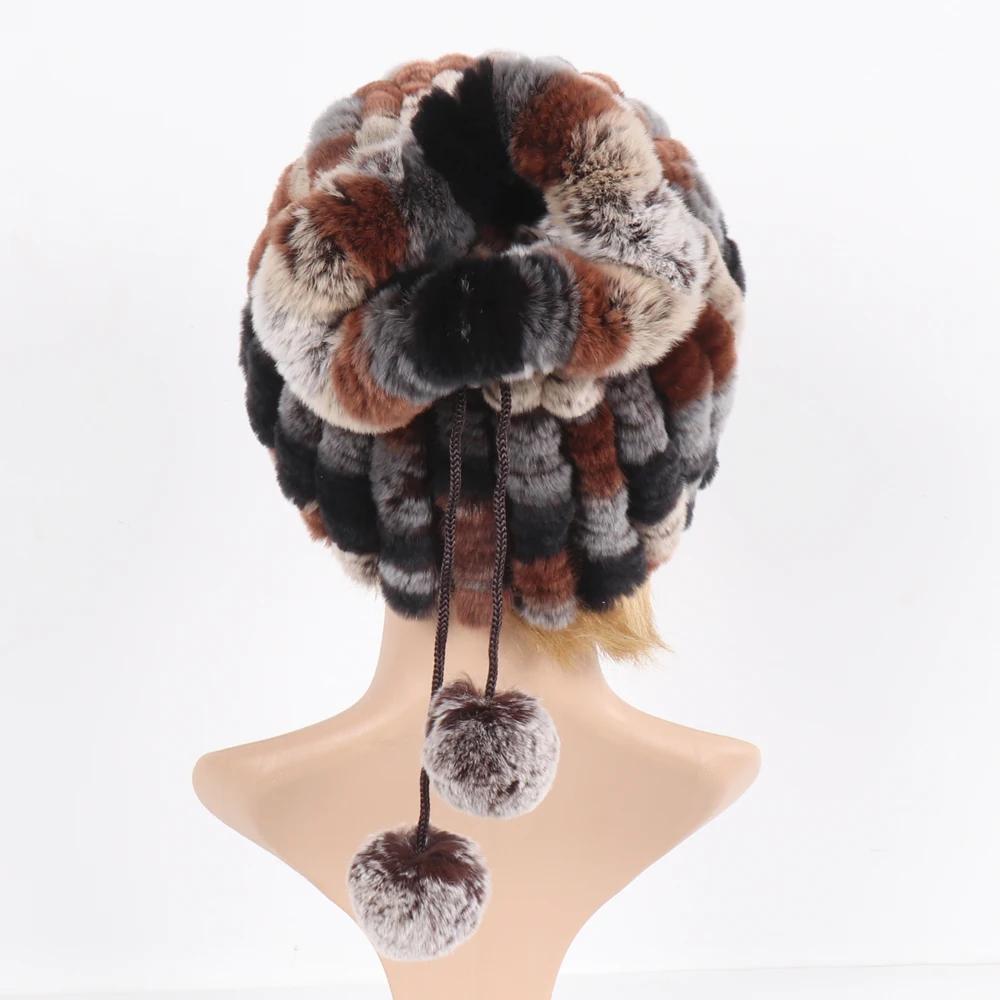 New lady real rex rabbit fur hat Natural warm rex rabbit fur hat scarf Women hand knitted soft real rabbit fur caps scarves