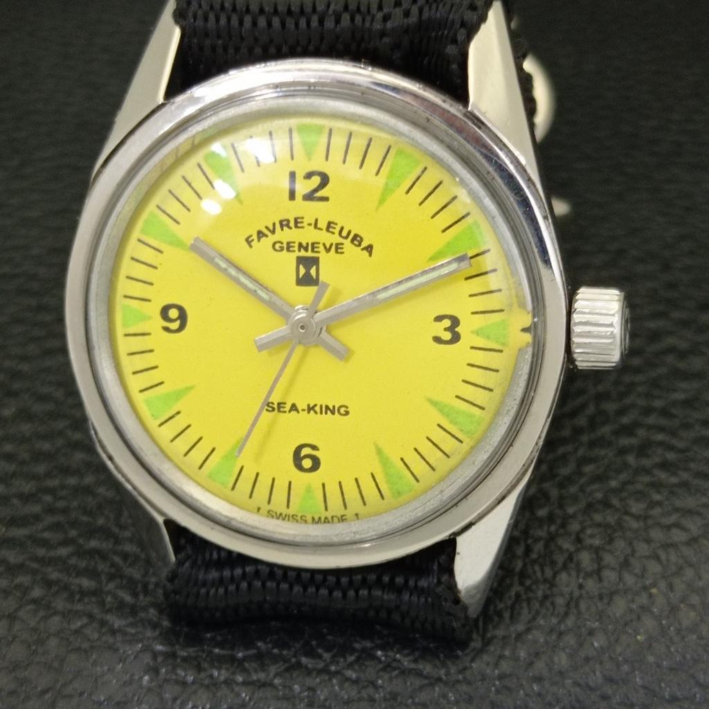 VINTAGE FAVRE LEUBA SEA KING 101 HAND-WINDING SWISS MENS YELLOW WATCH a702001-5 R208-a702001