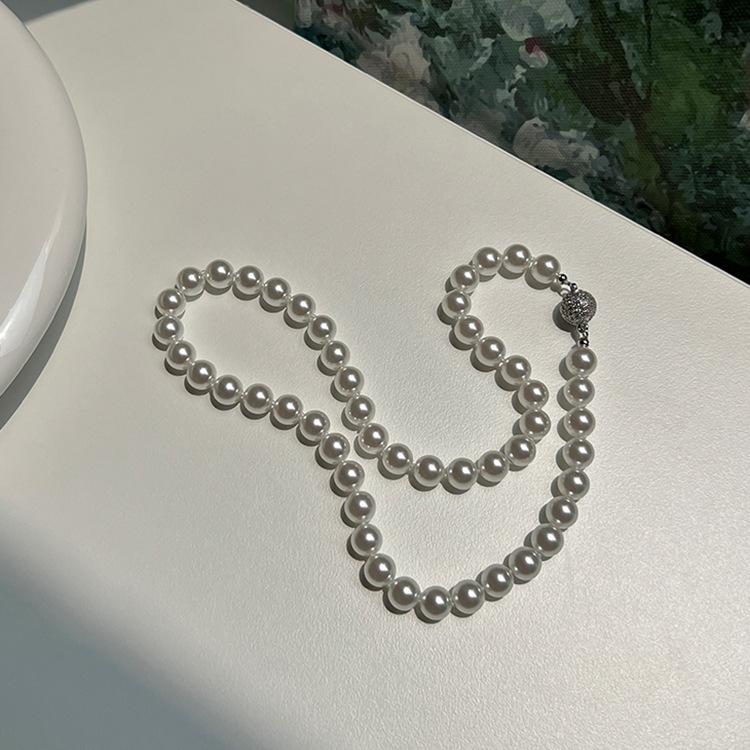 Zircon magnet pearl necklace light luxury gentle retro versatile neck chain sweater chain