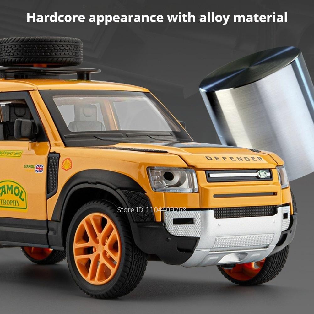 1:24 Defender Range Rover Car Model Toy Doors Opened Music Light Shock Absorption SUV Alloy Off-road Vehicles Toys for Boys