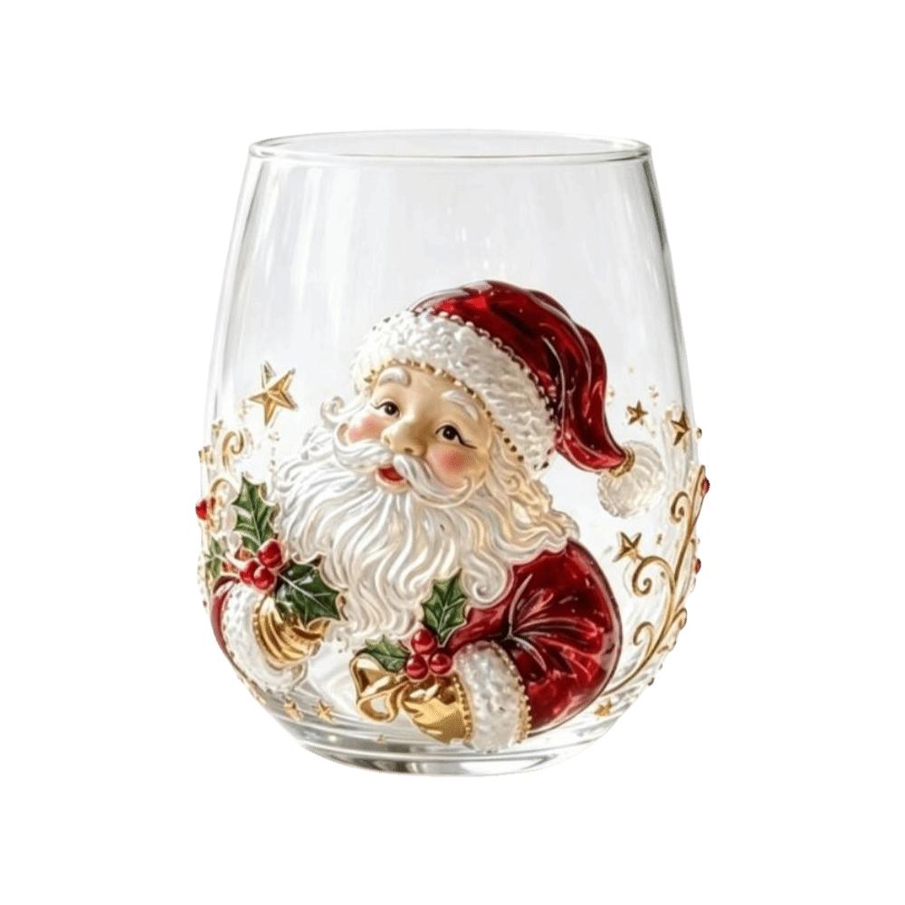 3D Embossed Christmas Wine Glass Reindeer Santa Claus Xmas Glass Cup Tree Snowman Raised Glassware Holiday Table Decor