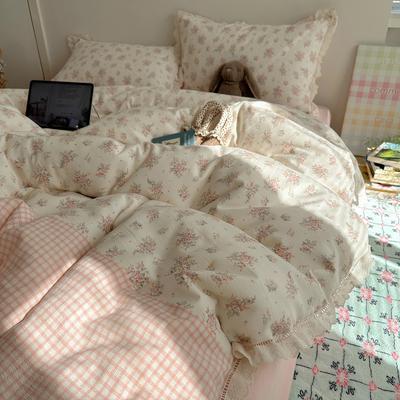 Seersucker Floral Bedding Four-piece Set Washed Skin-friendly Breathable Sheets Quilt Cover Pillowcase